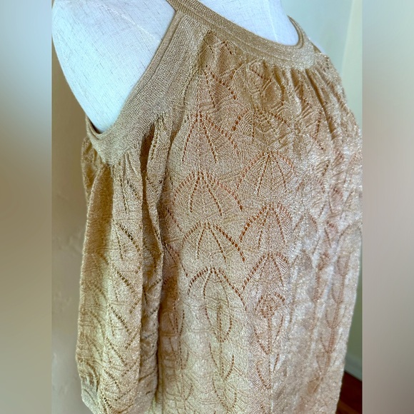 M Missoni gold lined knit pointelle cold shoulder top with lurex Size US 2 - Picture 3 of 10